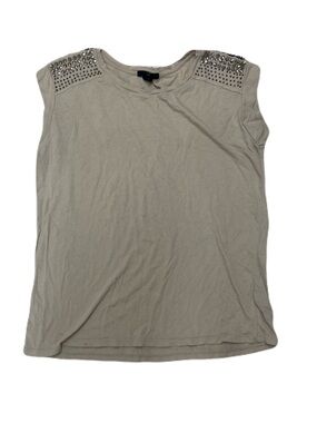 Source Unknown Beige Studded Shoulder Short Sleeve Tee